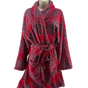 Victoria's Secret Plush Cozy Robe Lipstick Red Plaid Womens M/L